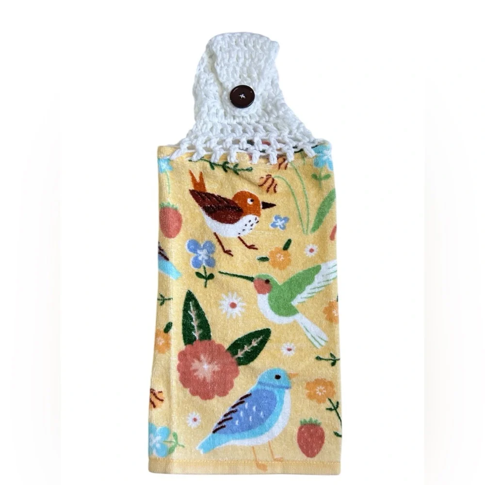 Hand Crafted Colorful Birds Hanging Hand Towel Crochet Top